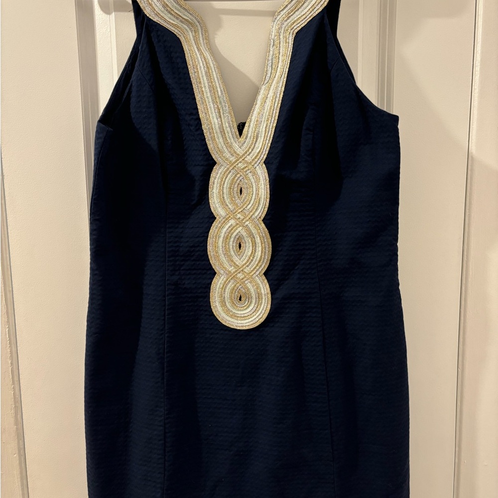 Navy Dress with Gold Embellishment